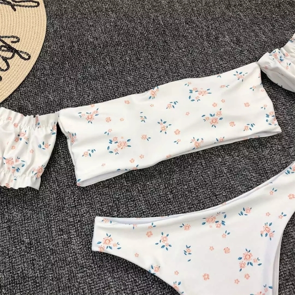 Ivory Boho Off Shoulder Bandeau High Waist Bikini - Picture 6 of 9